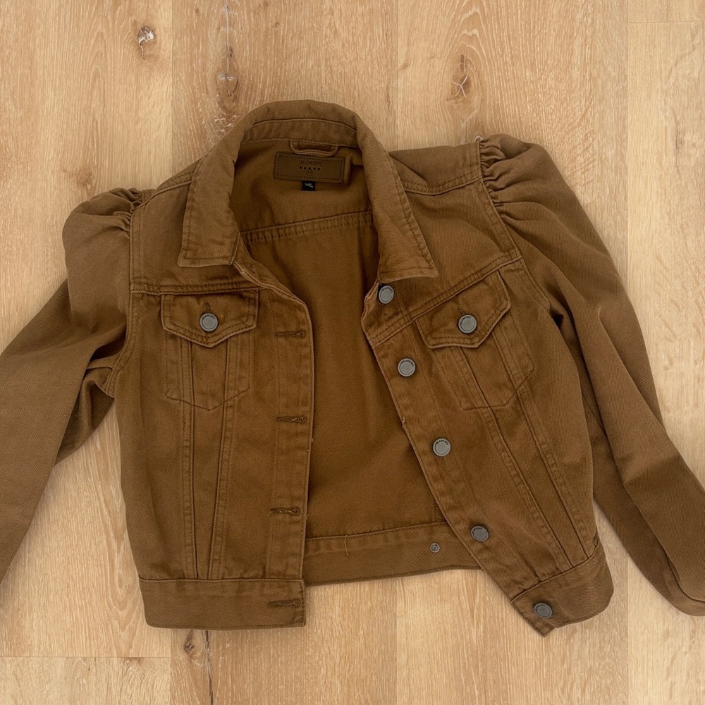 Brown Denim Jacket with puff sleeves